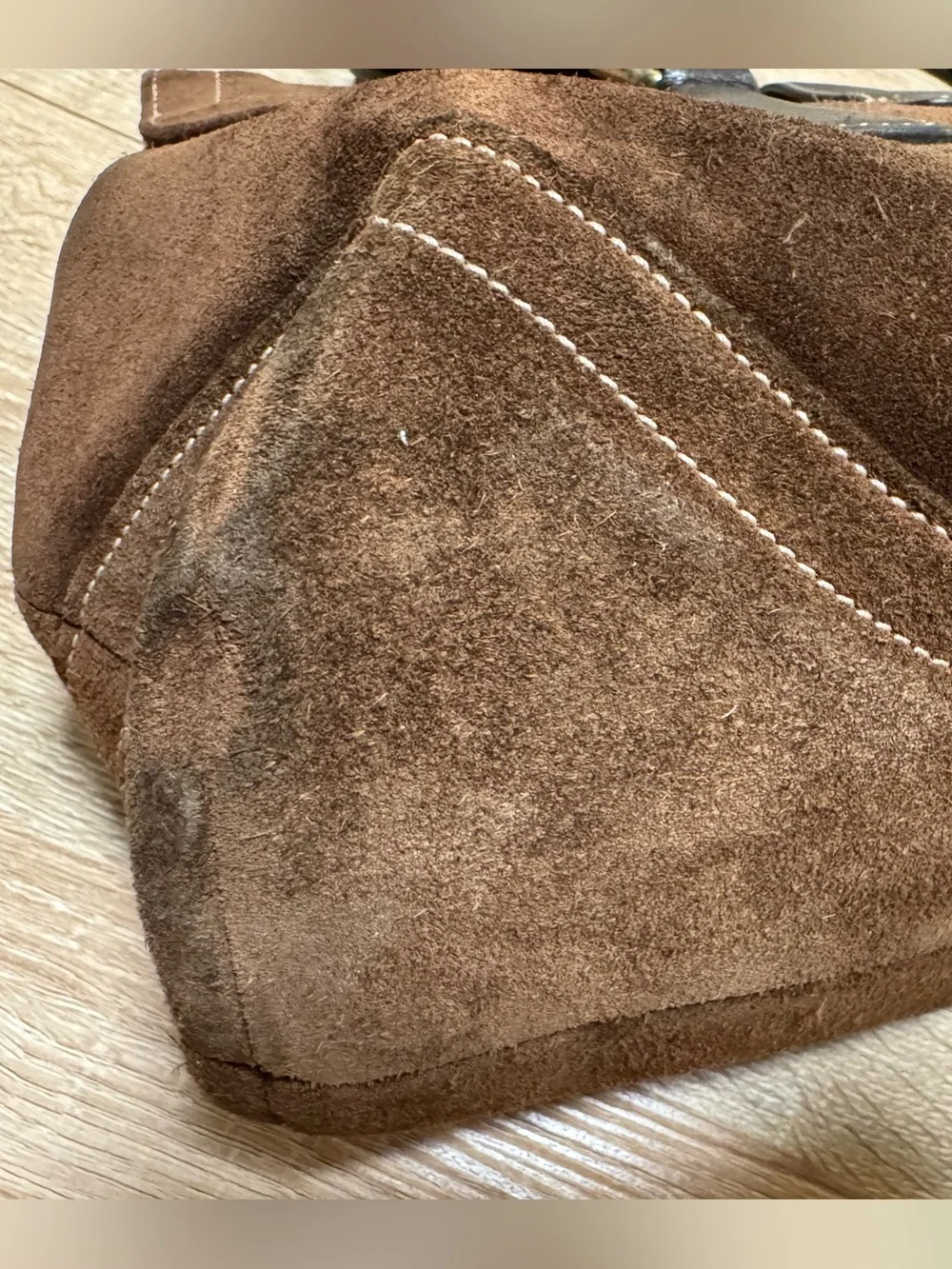 Coach Brown Suede Satchel with Dark Brown Leather Trim and Gold Hardware